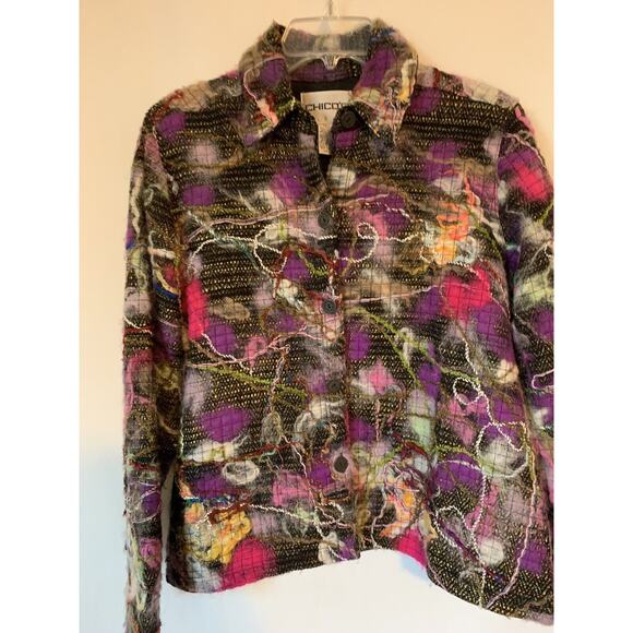 Chico's Women Jacket Blazer Size 1 Felted Multicolor Floral Artsy Boho - Picture 1 of 16
